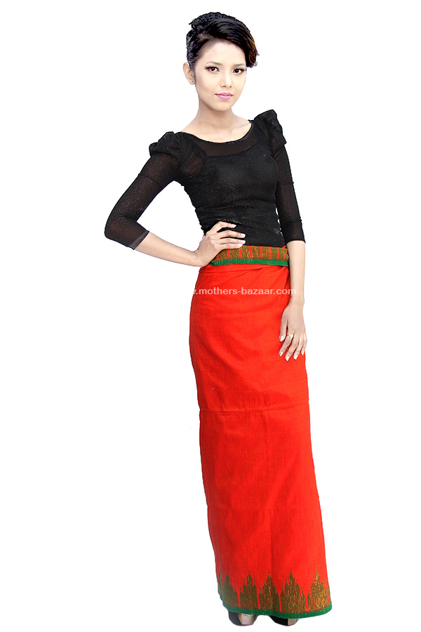 Classy Orange colour plain Manipuri Phanek Sarong