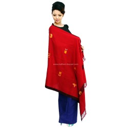 Classy Claret Colour hand embroidered wool shawl 